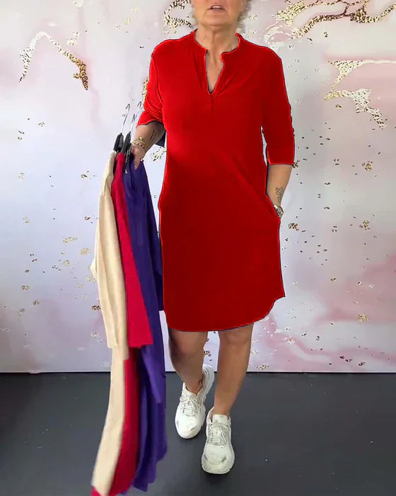 Hanneke™ - Effen jurk met V-hals