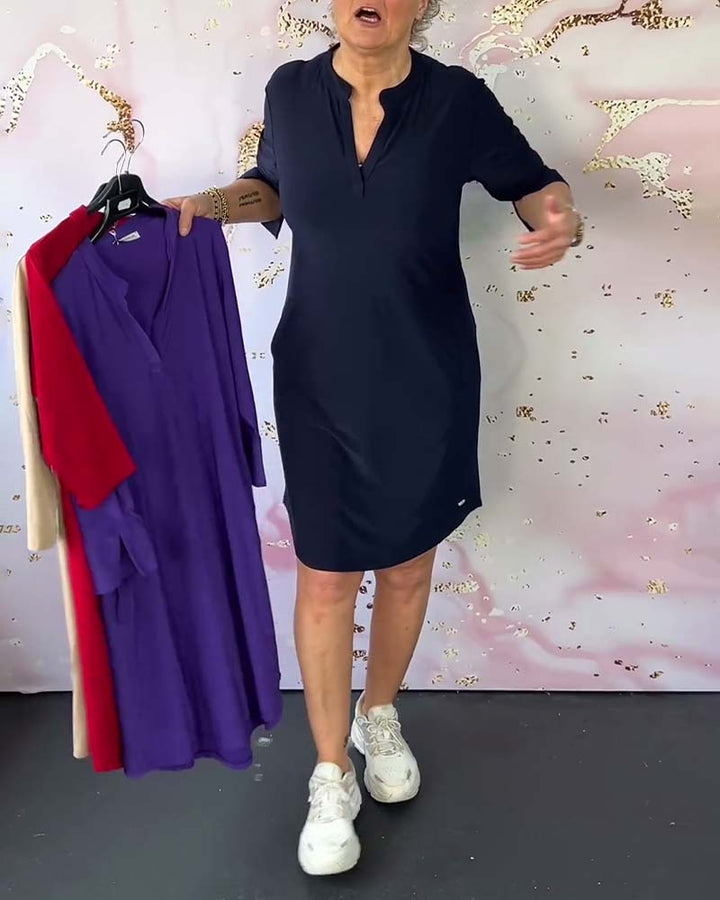 Hanneke™ - Effen jurk met V-hals