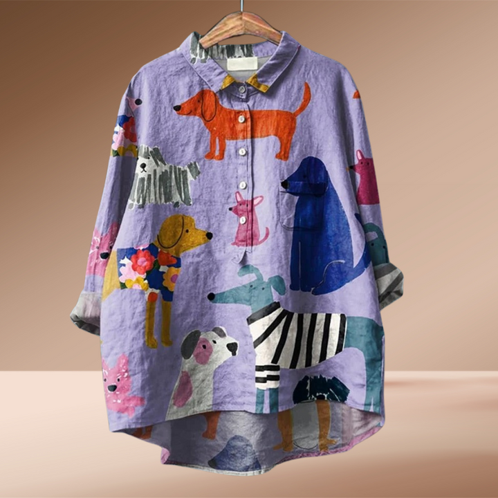 Larissa™ - Exclusieve Damesblouse met Hondenprint
