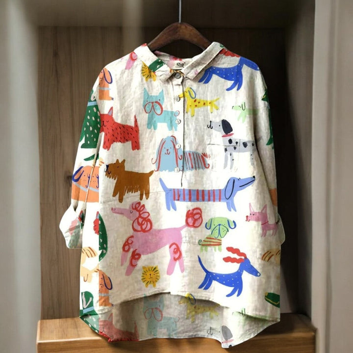 Larissa™ - Exclusieve Damesblouse met Hondenprint