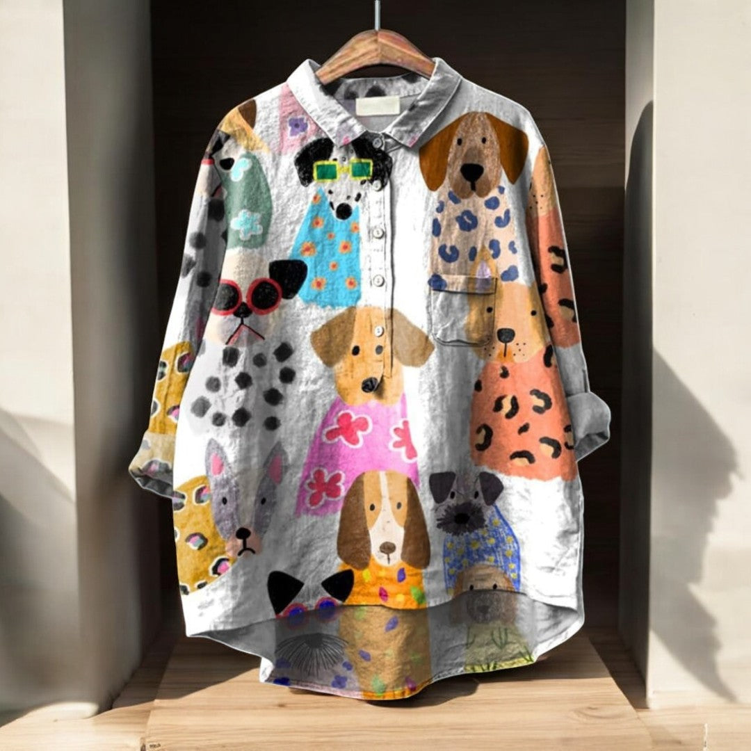Larissa™ - Exclusieve Damesblouse met Hondenprint