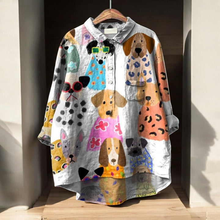 Larissa™ - Exclusieve Damesblouse met Hondenprint