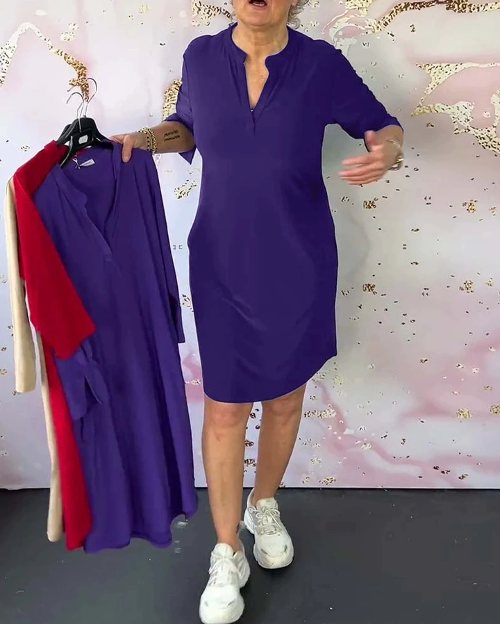 Hanneke™ - Effen jurk met V-hals