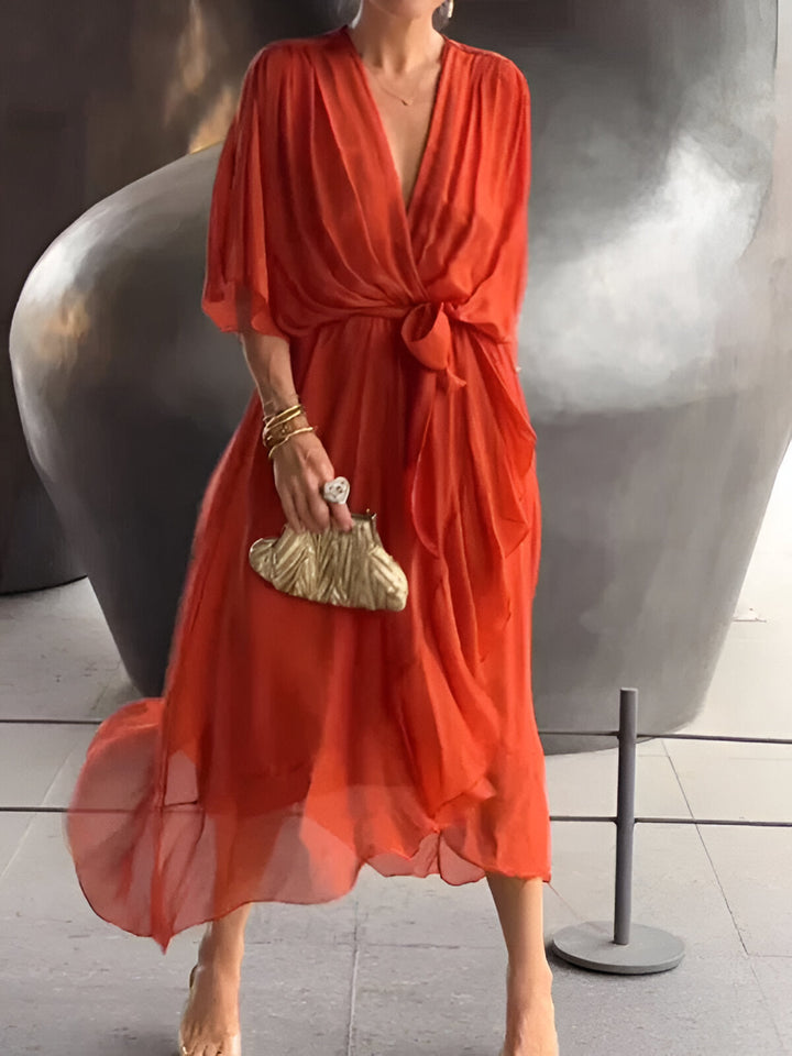Saskia™ | Chiffon jurk met V-hals