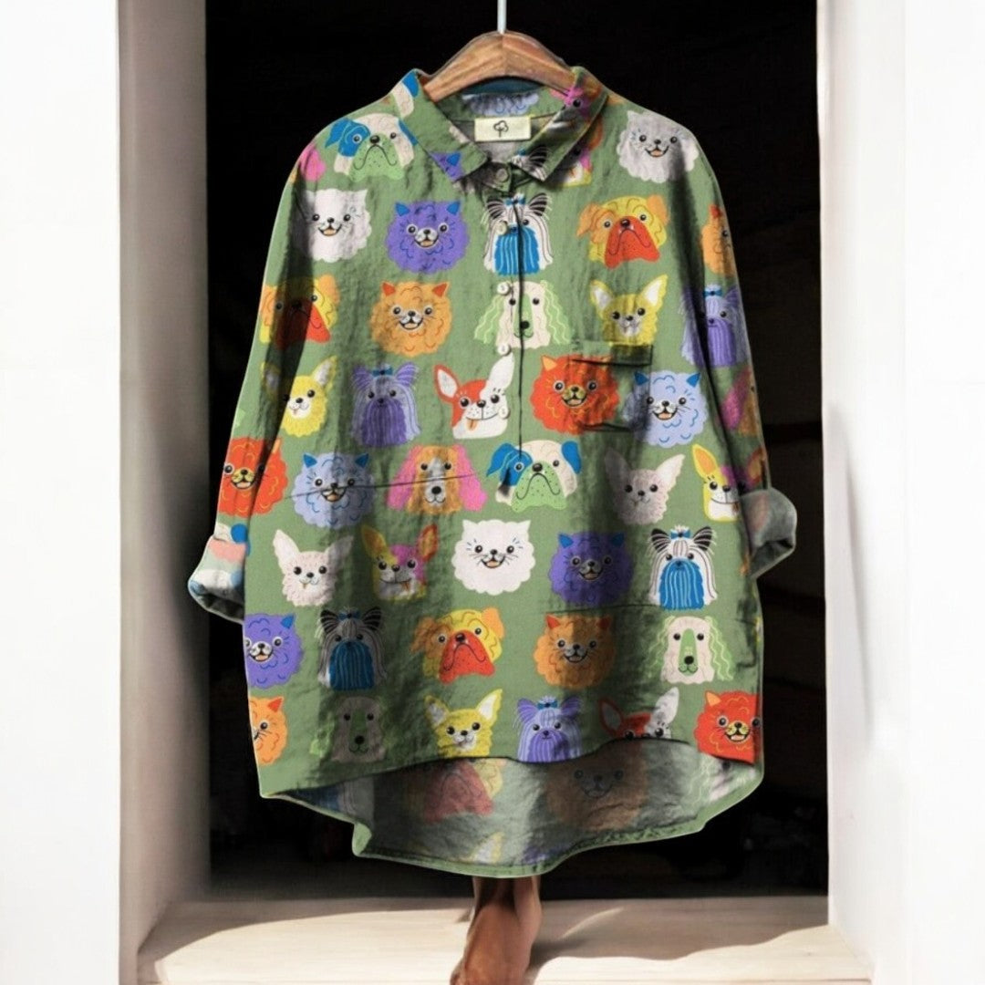 Larissa™ - Exclusieve Damesblouse met Hondenprint